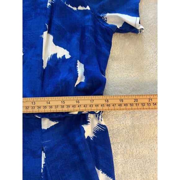 9 West Dress Large Linen Blend Button Front Blue White Resort Coastal Vacation - Picture 12 of 14